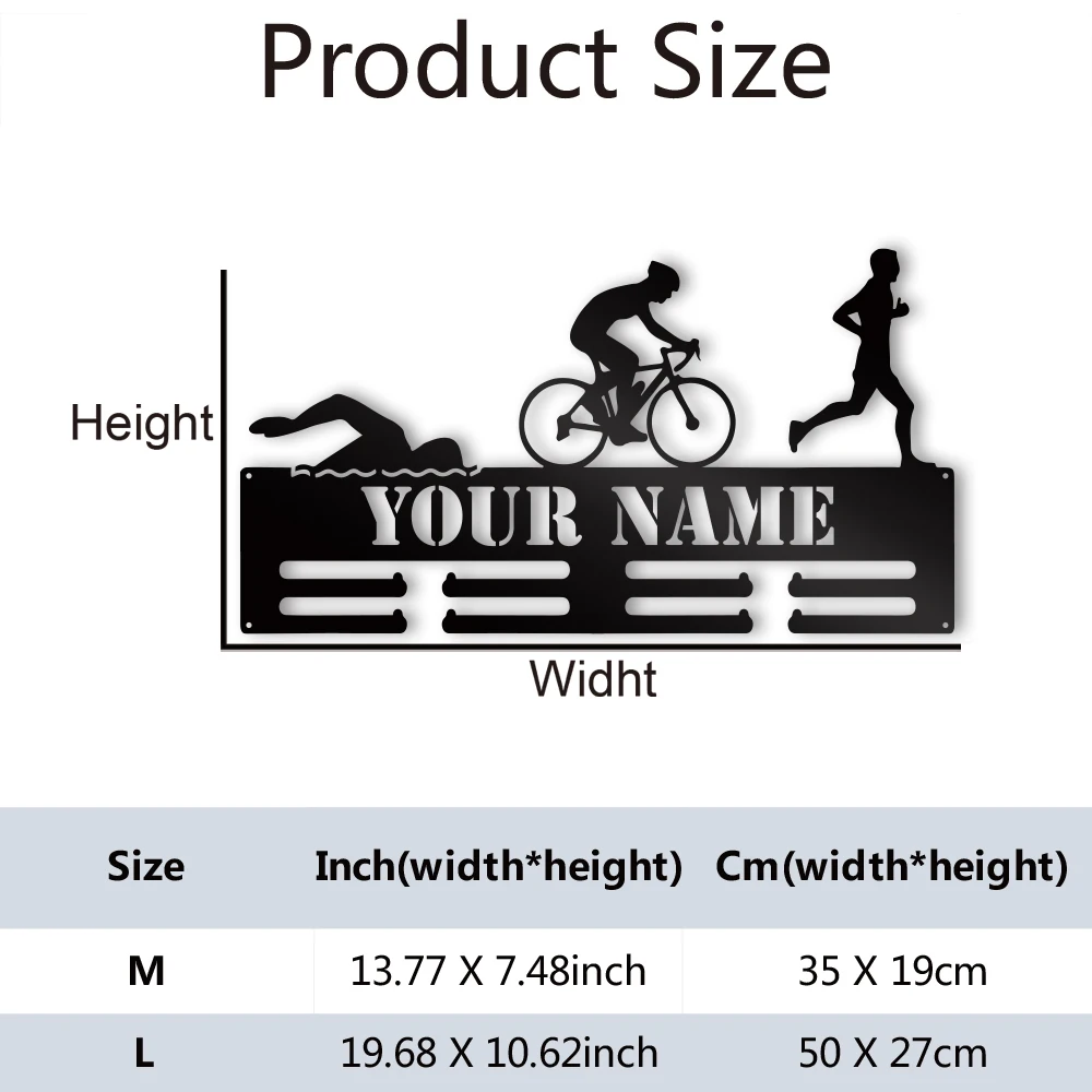 1pc Triathlon medal hooks Hanging key creative Customized Name Metal Wall Signs Iron Wall Plaque For Wall Decor