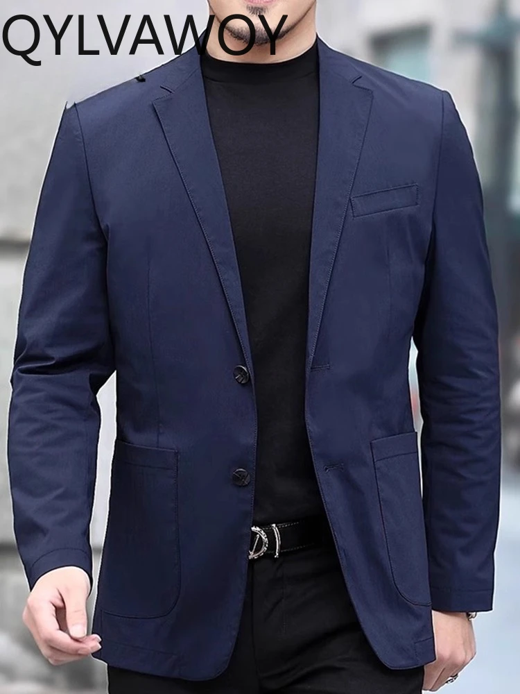 QYLVAWOY 100% Polyester Men's Business Casual Blazer Outfit Single Breasted Suit Middle-Aged Versatile Thin Suit Jacket LJ2139