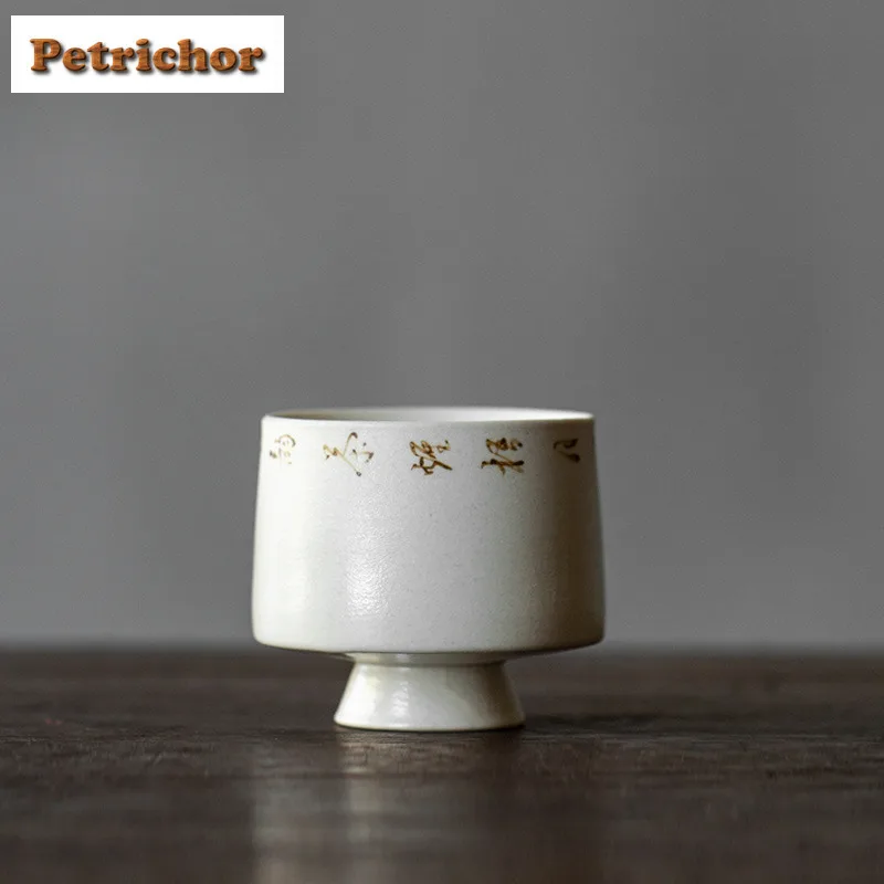 2 قطعة/الوحدة مسحوق يين مكتوبة بخط اليد الشعر نثر فنجان الشاي عالية القدم وعاء الشاي إبريق الماء الشاي تذوق رائحة كوب تشازان كوب رئيسي 65 مللي #1