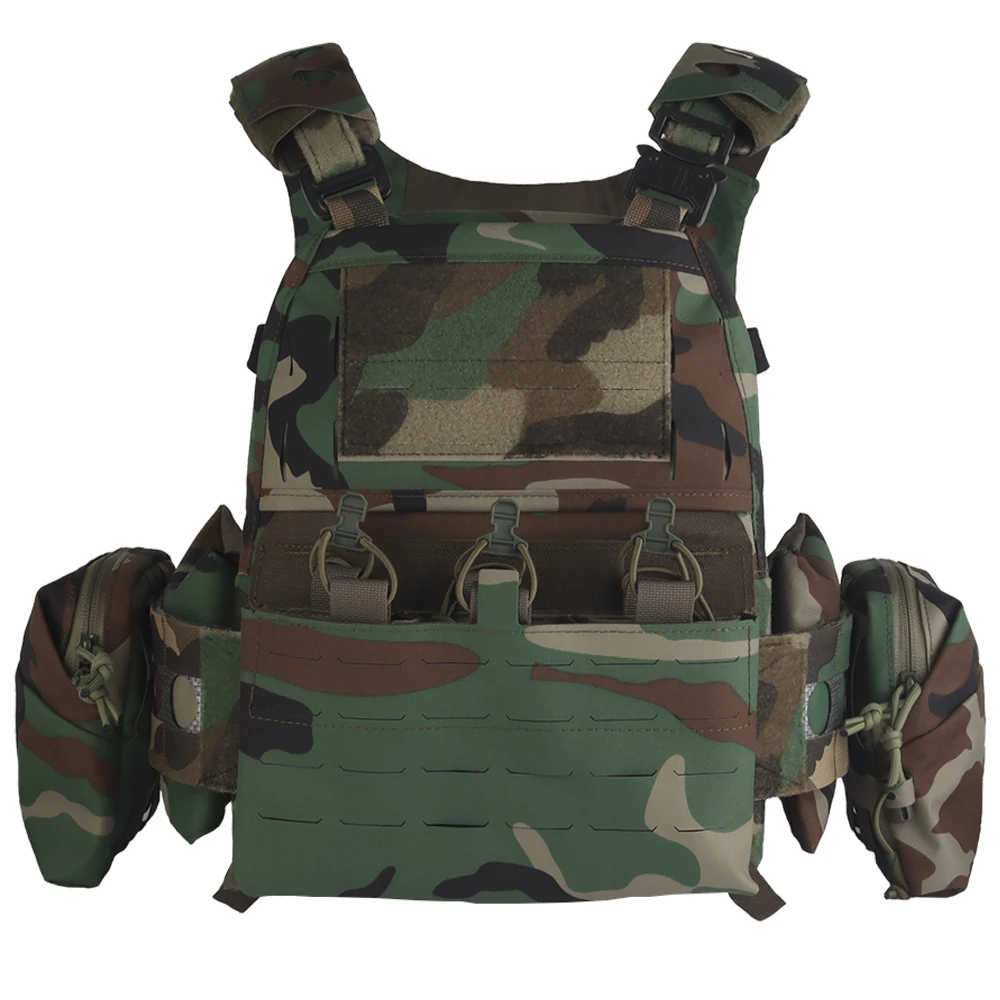 Tactical Vest Ferro Style Plate Carrier V5 FCPC Tiger Stripes with Side Pockets, Triple Magazine Pouch, Roll 1 IFAK Trauma Pouch