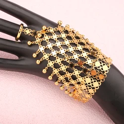 Gold Plated Bracelet Ring Set for Women, Ethnic Style, 18K, Tassel, Metal Beads, Italian Charm, Couple Jewelry, Hot Selling, New