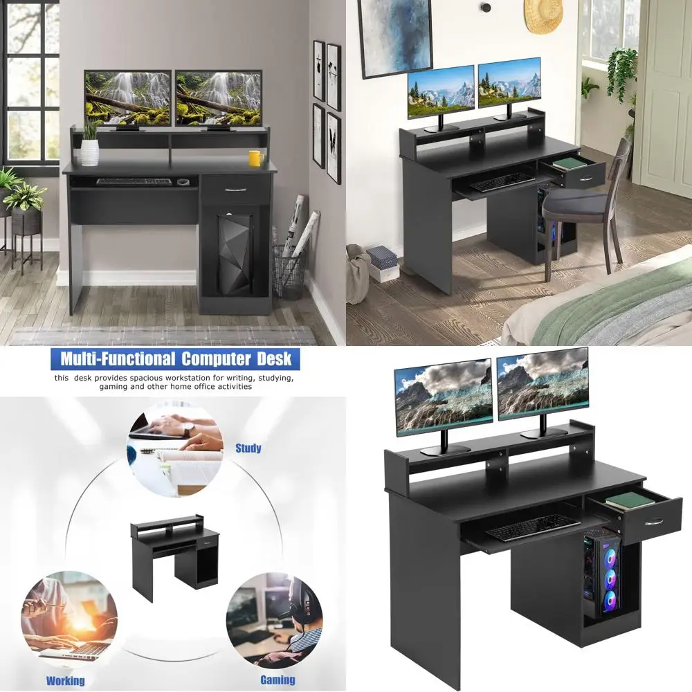 

43 Home Office Desk with Storage, Drawers, and Keyboard Tray for Study and Writing