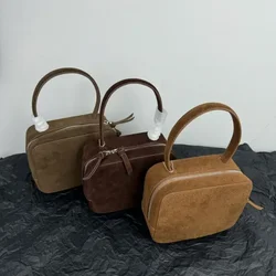 Vintage Suede Purses 2024 New Korean Chic Niche Designer Small Square Bag Commuter Fashion Clutch Large Capacity Zipper Handbags