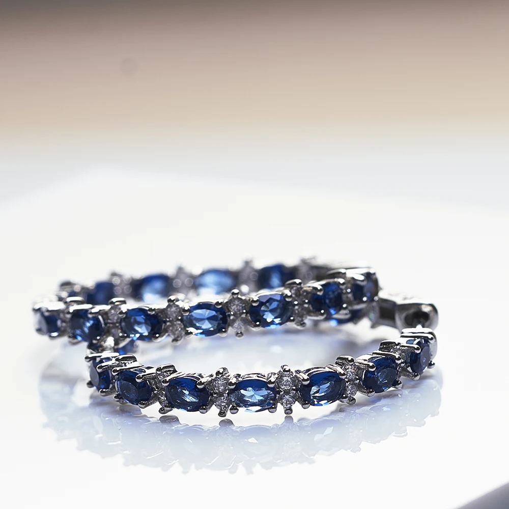 Women Sapphire Gemstone Drop Earring Silver  Jewerly With Oval Shape Blue Color Zircon Female Dating Party Jearly Gift
