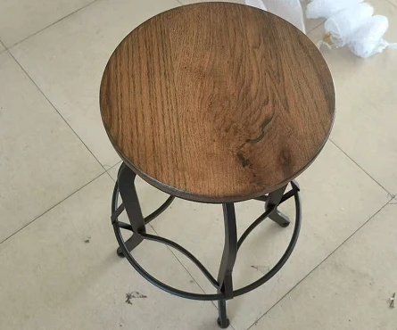 Wooden Seat & Iron Base - Adjustable Height Counter Stool for Kitchen Bar 360° Swivel Bar Stool