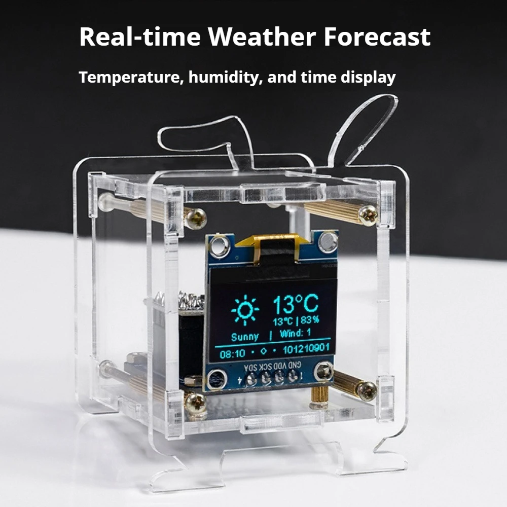 ESP8266 Mini Weather Forecast Clock Diy Kit 0.96 Inch Oled Display Support 2.4G Wifi Networking with Case Welding Practice Kit