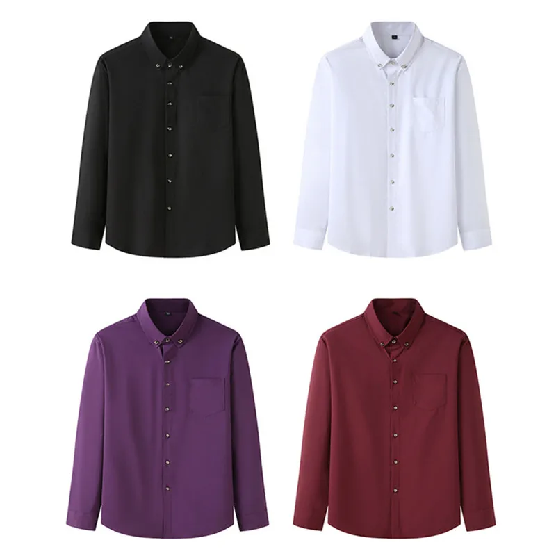 

Men Shirts Oversized 170KG Fashion White 10XL 8XL Long Sleeve Office Black Shirt Wine Red Plus Size Loose Male Business Blouse