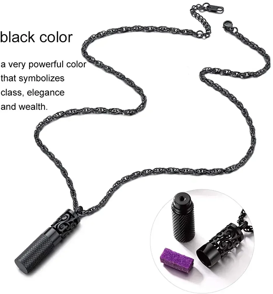 PROSTEEL Stainless Steel Perfume Locket Pendant Necklace Black 18K Gold Color Essential Oil Bottle Diffuser for Women Men Gift