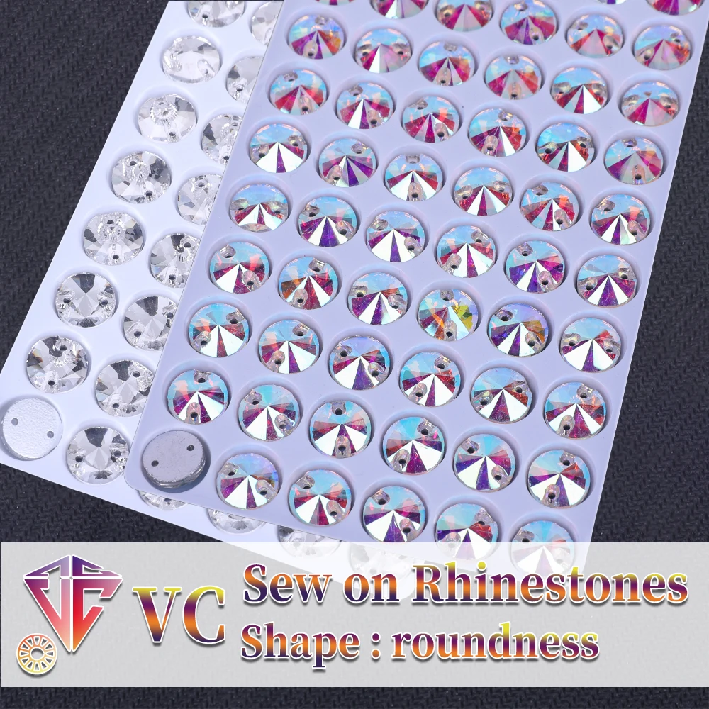 VC Sew On AB Rhinestone roundness Shape Flatback Glass Crystals for Clothing Wedding Dresses All For Decoration DIY