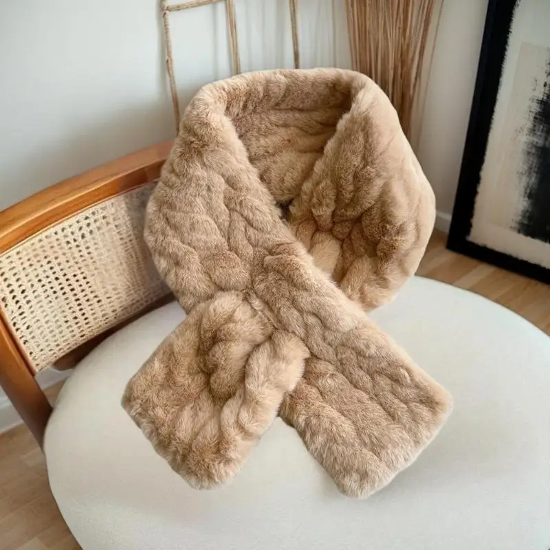 Neue Nachahmung Rex Kaninchen Fell Kreuz Schal Winddicht Coldproof Hals Kragen Dick Warm Halten Gestrickte Halstuch Frauen