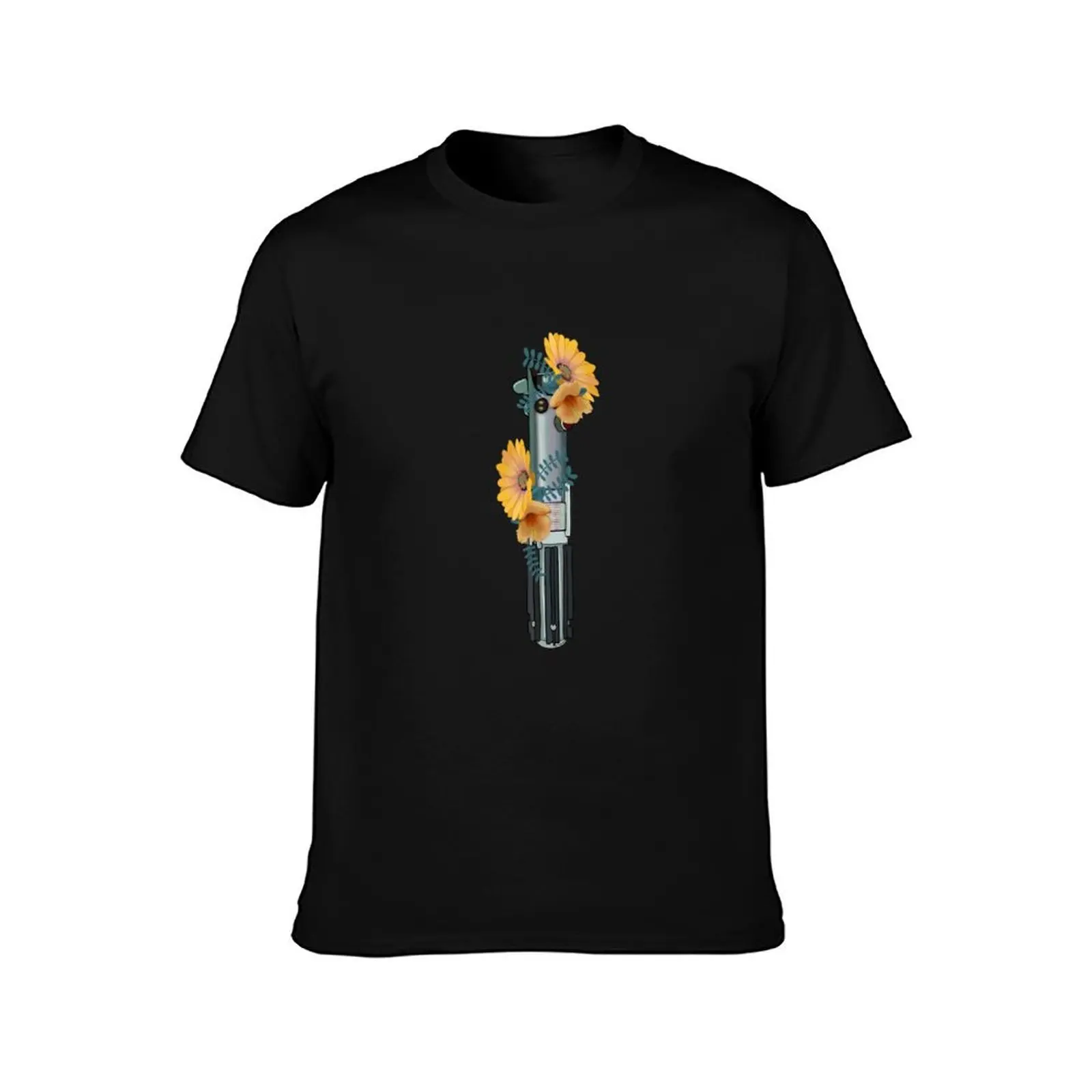 Lightsaber sprouting yellow flowers T-Shirt tees street wear plain t shirts men