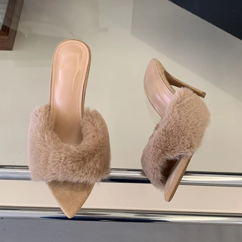 

Eilyken 2026 Летние женские туфли-мюли с острым носком, дизайнерские, из вельвета, на тонком высоком каблуке, для банкетов