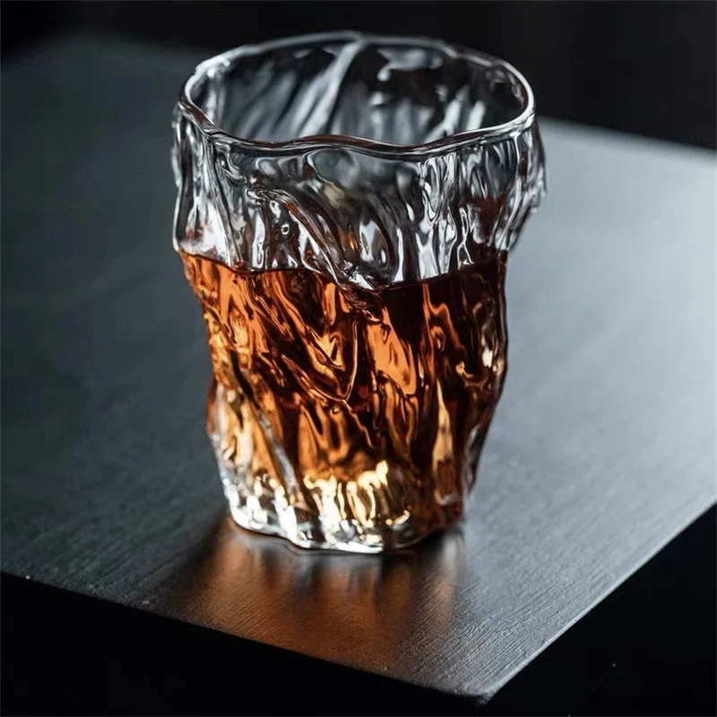 270ml Heat Resistant Bark Hammer Twist Fold Water Coffee Glass Cup Fruit Juice Milk Tea Coffee Mug Whiskey Spirit Glass ﻿
