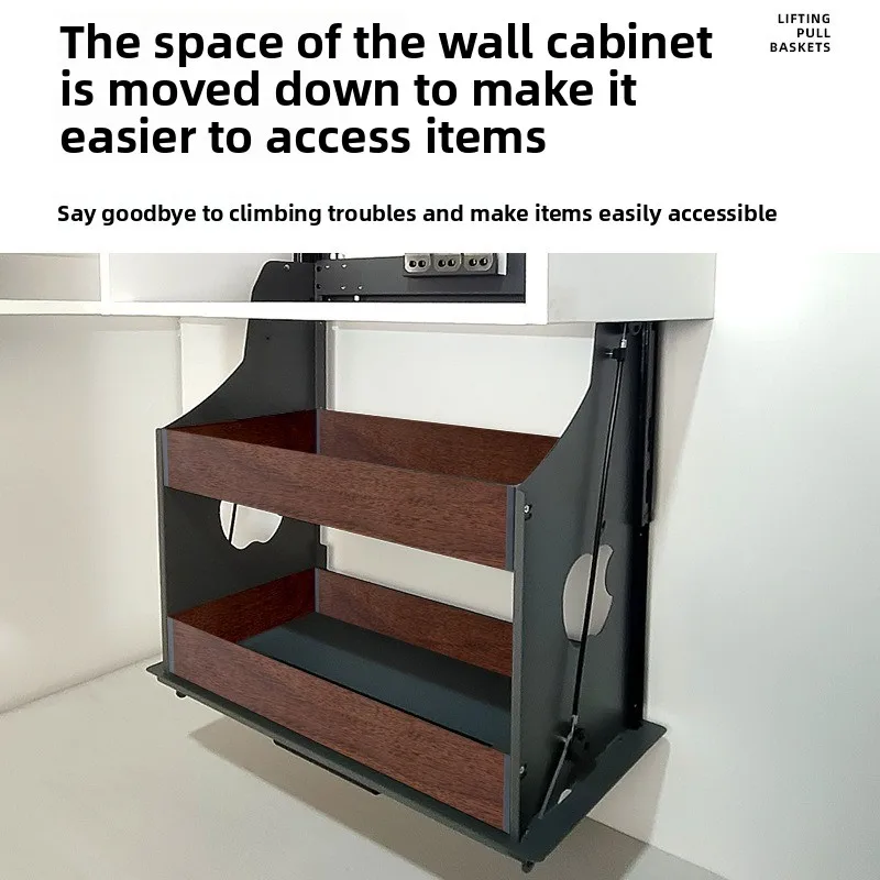 Kitchen wall cabinet lifting pull-out basket cabinet vertical pull-down seasoning saucer