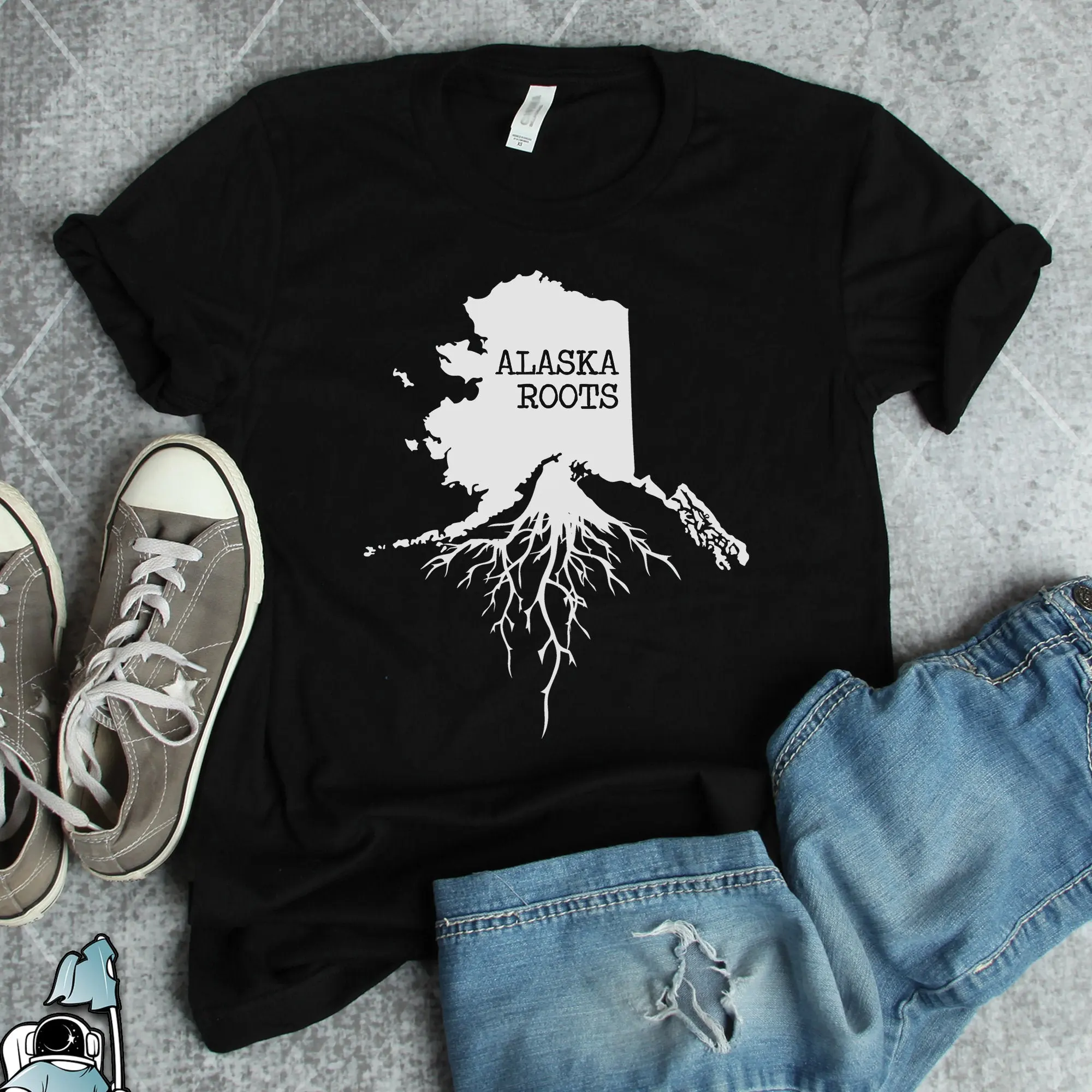 Alaska T Shirt s Art Roots State Map Print AK Souvenir Vacation