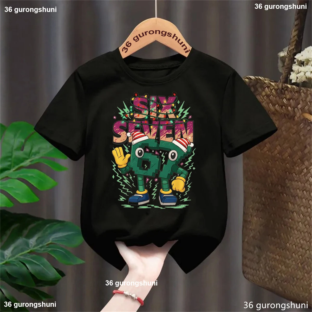 Christmas Gift T-Shirt Girls/Boys Italian Brainrot Six Seven 67 Meme T Shirt Xmas Gift Kawaii Kids Clothes Short Sleeve Shirt