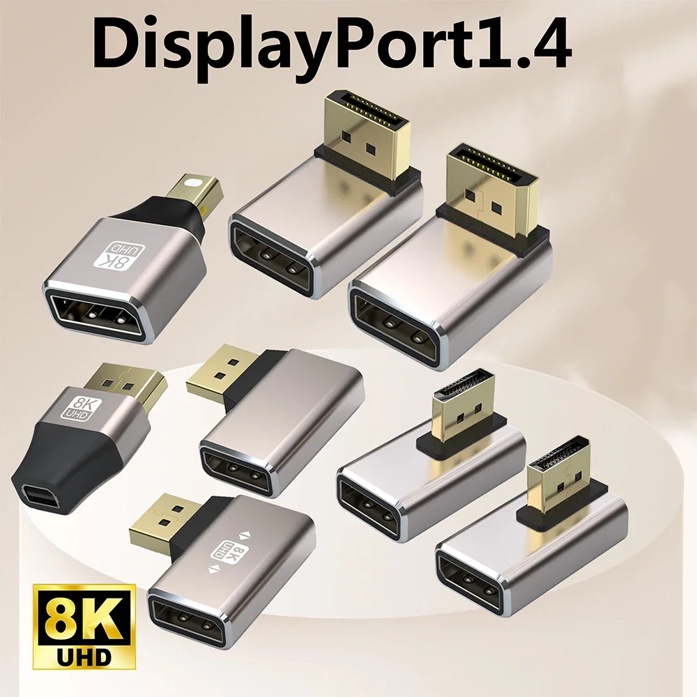 Gold-Plated DisplayPort1.4 Adapter Support 8K@60Hz 4K@144Hz HDR Video Alloy Shell DP Cable Extender for Desktop Computer Monitor