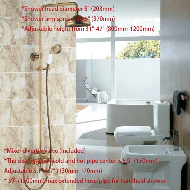 Rainfall/Handheld Shower Faucet Set Vintage Retro Brass Dual Handle Bathroom Bath Tub Hot And Cold Water Taps Kit Drs126