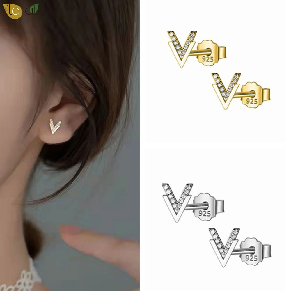 

925 Sterling Silver Ear Needle High-end Gold Silver Earrings White Zircon V-shaped Design Exquisite Earrings for Women's Jewelry