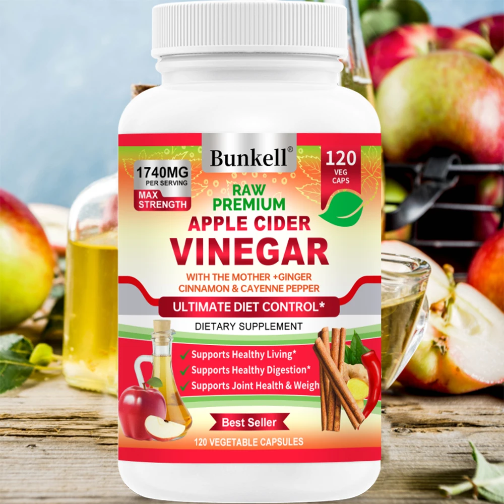 Apple Cider Vinegar Capsules, 1740 Mg, Mother Vinegar - with Cinnamon, Ginger and Cayenne Pepper - Detoxification and Digestion