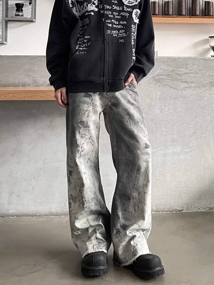 Trashy Y2K 2000S Schlangenmuster Schmutzige Waschung Baggy Jeans Hosen für Männer Kleidung Gothic Vintage Lange Hosen Pantalones Hombre – Detail 9
