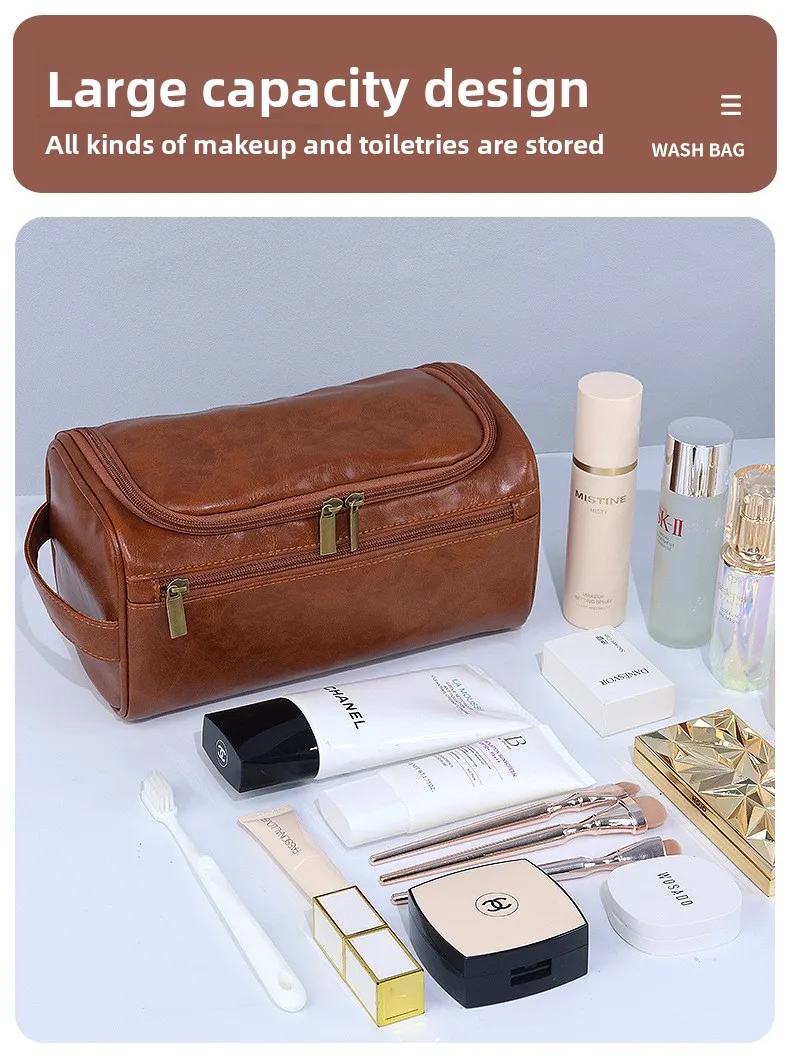 Herren PU Vintage Luxus-Kulturtasche, Reise-Essential, Business-Kosmetiktasche, Make-up-Etui, Herren-Hängeaufbewahrungsorganizer, Waschtaschen – Detail 5