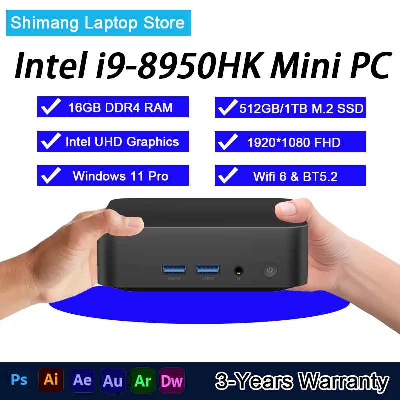

Мини-ПК Windows 11 Pro Intel 8-го поколения Intel i9 Mini PC DDR4 12 ГБ ОЗУ 512 ГБ ПЗУ WiFi 6 BT5.2 Настольный компьютер Игровой мини-ПК