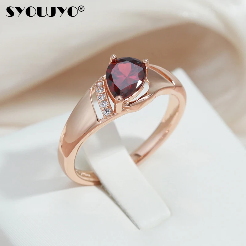 SYOUJYO owalne czerwone naturalne pierścionki z cyrkonią dla kobiet 585 różowe złoto eleganckie Party Fine Jewelry wykwintny prezent