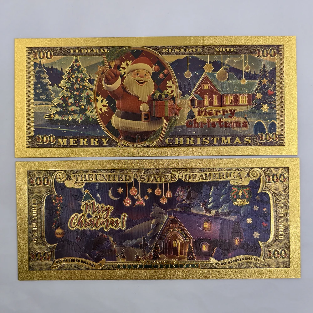 2025 جديد 4 تصاميم سانتا كلوز الذهب احباط الأوراق النقدية USD 100 دولار البلاستيك الأوراق النقدية التذكارية لعيد الميلاد السنة الجديدة هدية #2