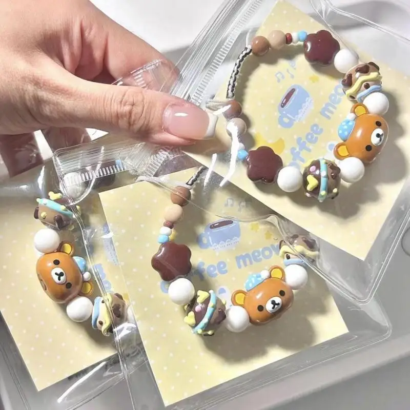 Rilakkuma-日本の漫画のビーズのブレスレット,日本の漫画のチェーン,手織りのロープの装飾,女の子のためのクリスマスプレゼント,かわいいカワイイ