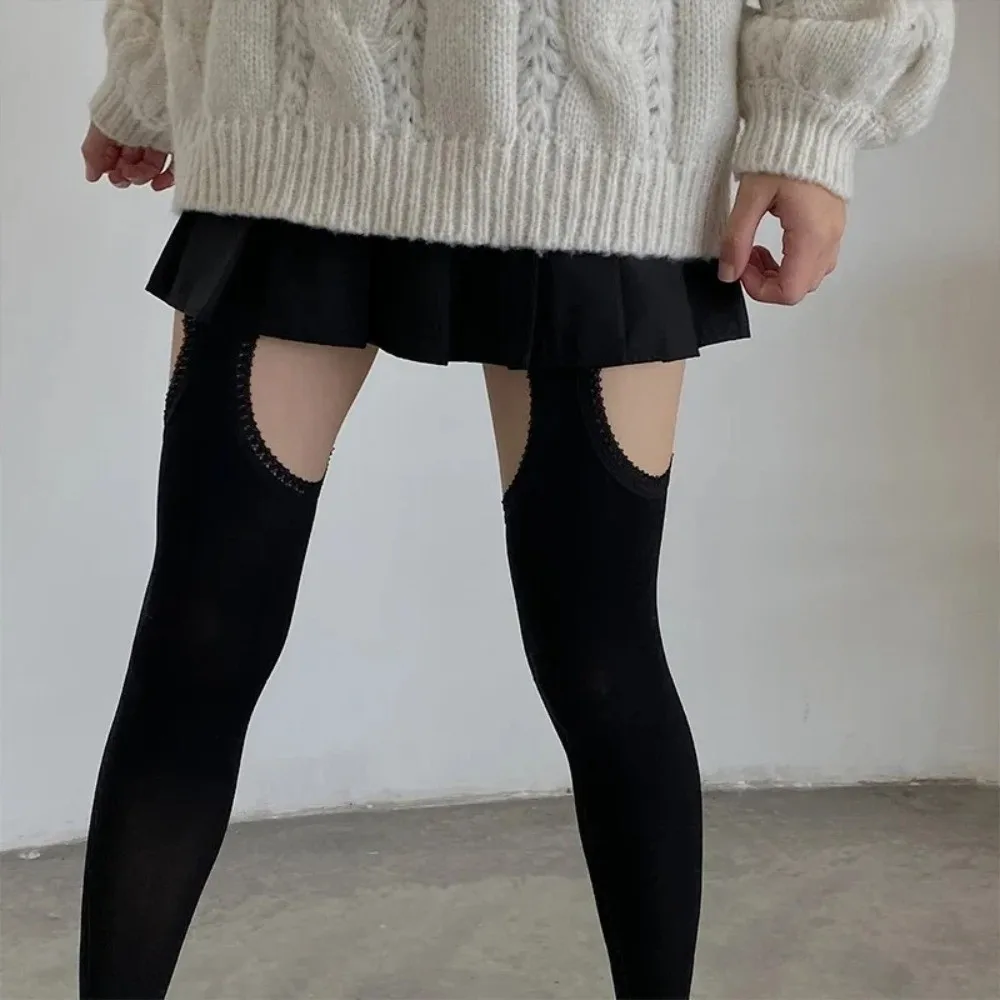 Charming Hollowed-out Women Pantyhose Wide-banded Lolita JK Thin Tights Spicy Girls Style Thigh High Stockings Cosplay