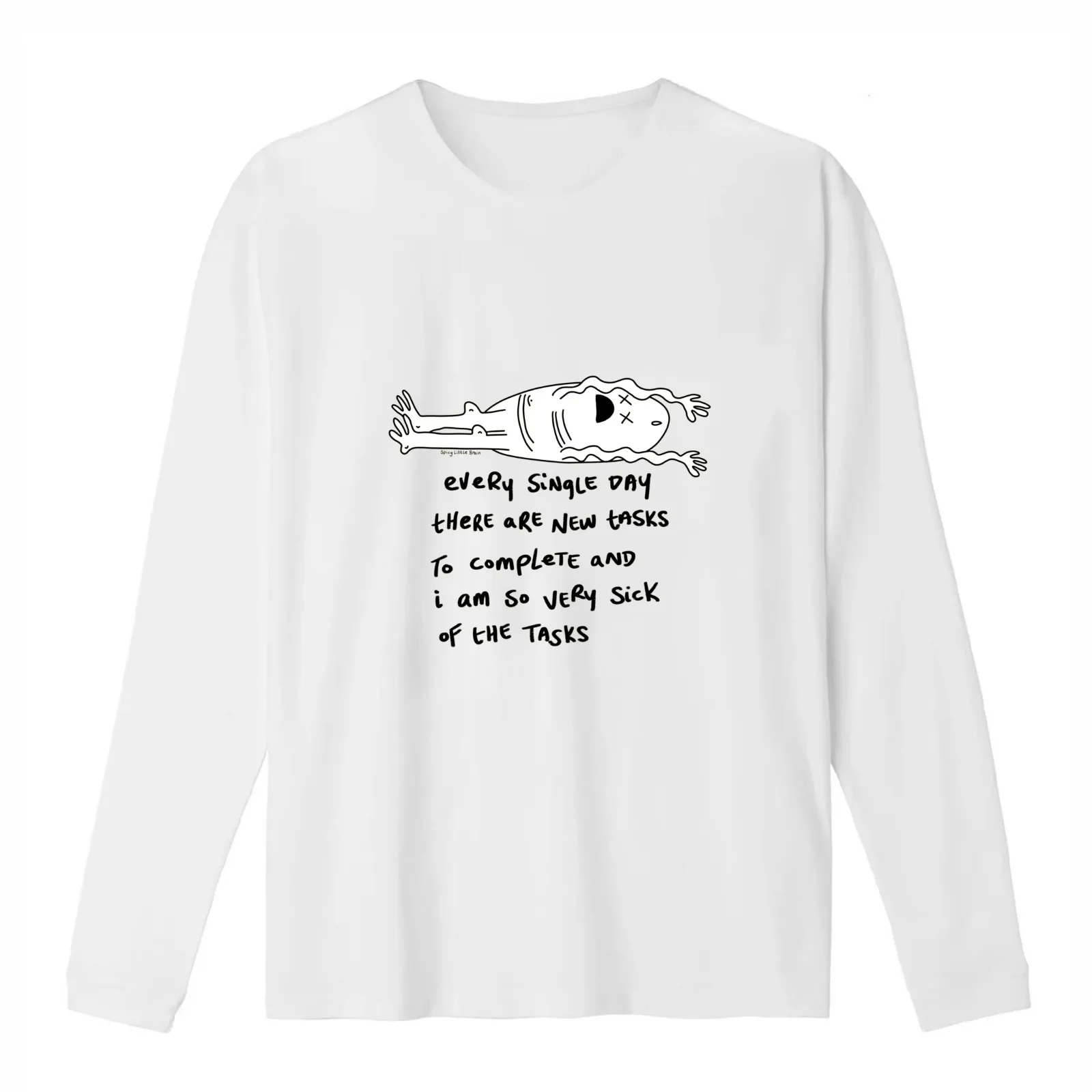 spicylittlebrain - sick of all the tasks T-Shirt Summer Casual Cotton Tee Oversized Streetwear Tops Vintage Graphic Print