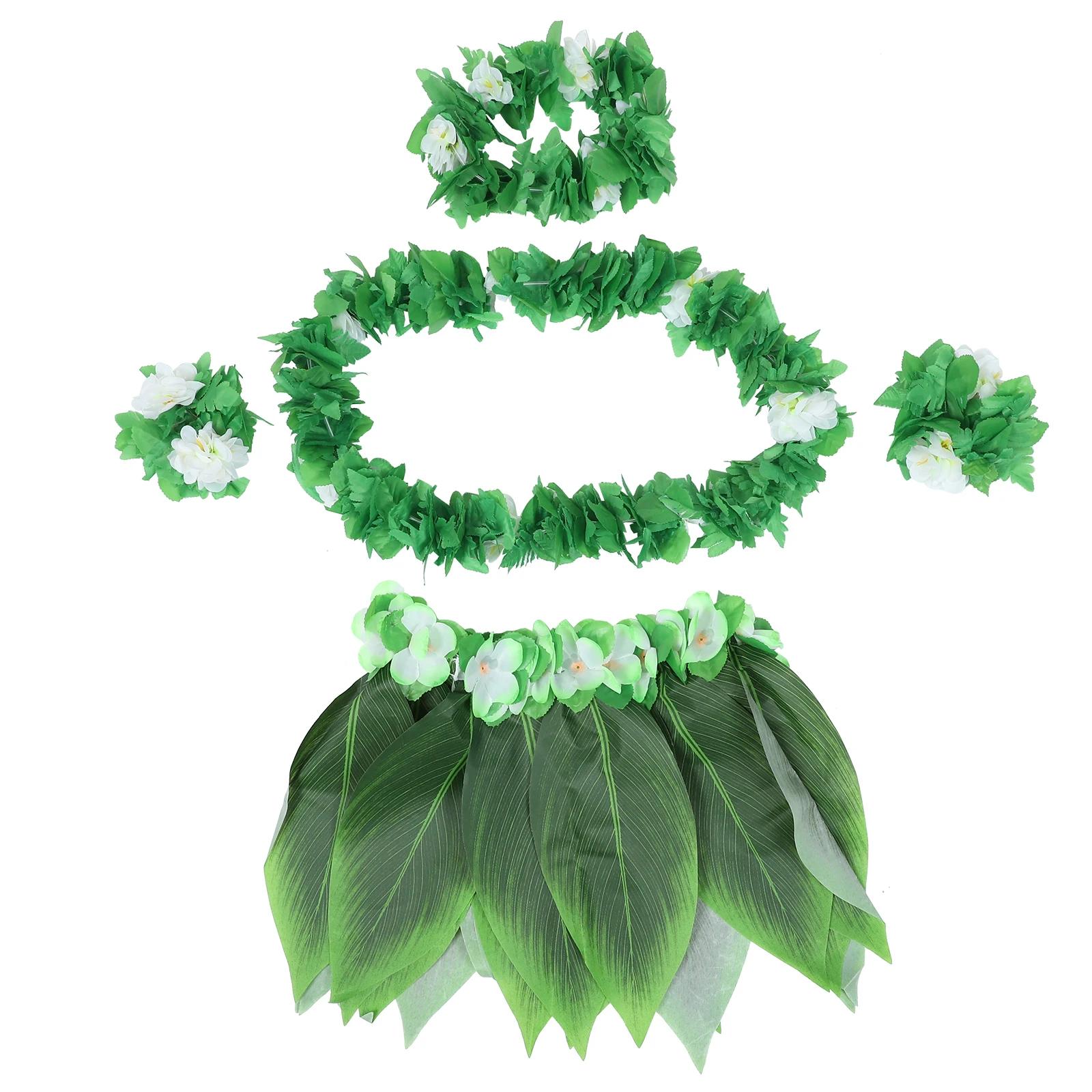 Ensemble jupe feuille hawaïenne, 5 pièces, Costume de fête Luau en herbe verte, taille 30 pouces, accessoires pour adultes, Bracelet, collier, bandeau