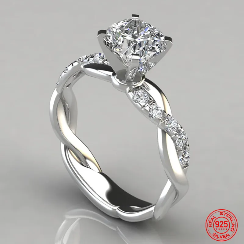 925 Sterling Zilver AAA Witte Kubieke Zirkoon Ring Voor Vrouwen Bruiloft Sieraden Party Gift