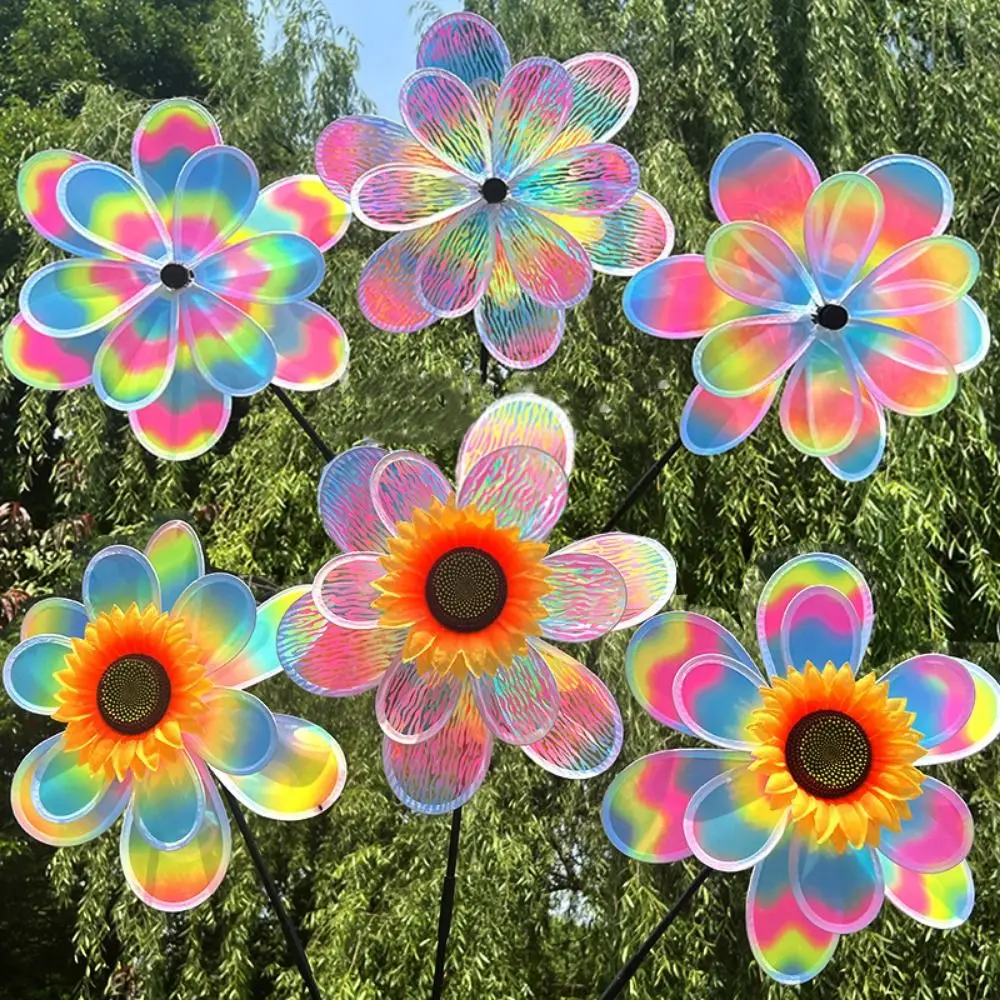 Multistyles Colorful Film Sunflower Windmill Double-layered PVC Rotating Sunflower Diameter 28/37cm