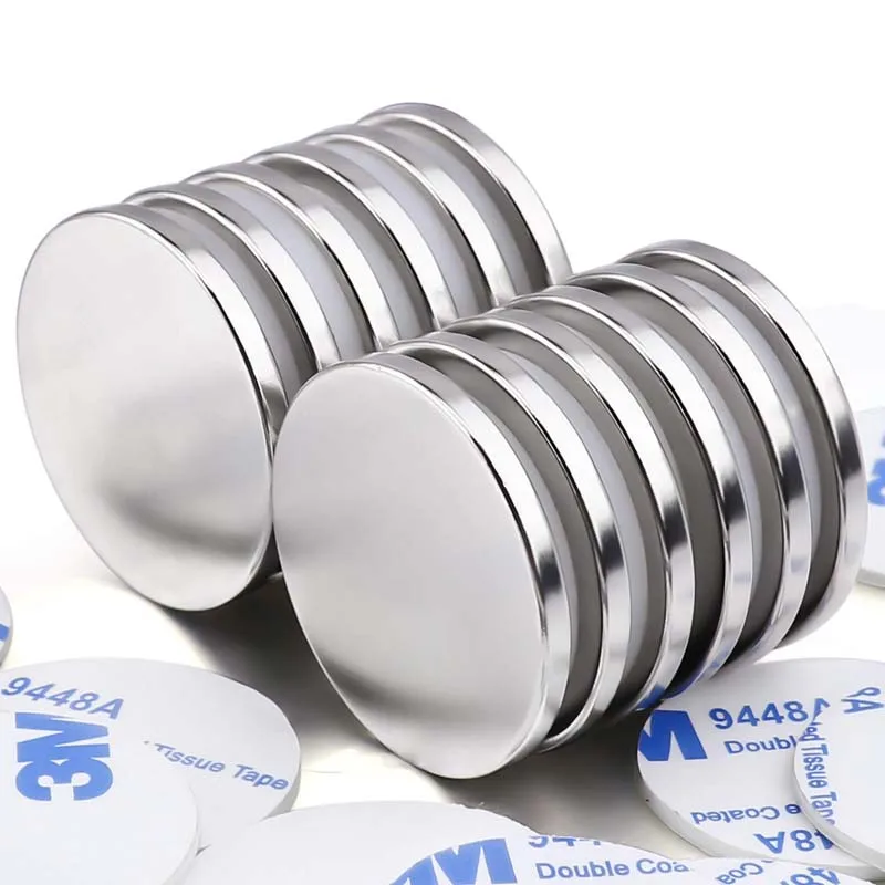 

5/10PCS 32mm silver Super Strong Neodymium Disc Magnets with Double-sided Adhesive, Powerful Permanent Rare Earth Magnets