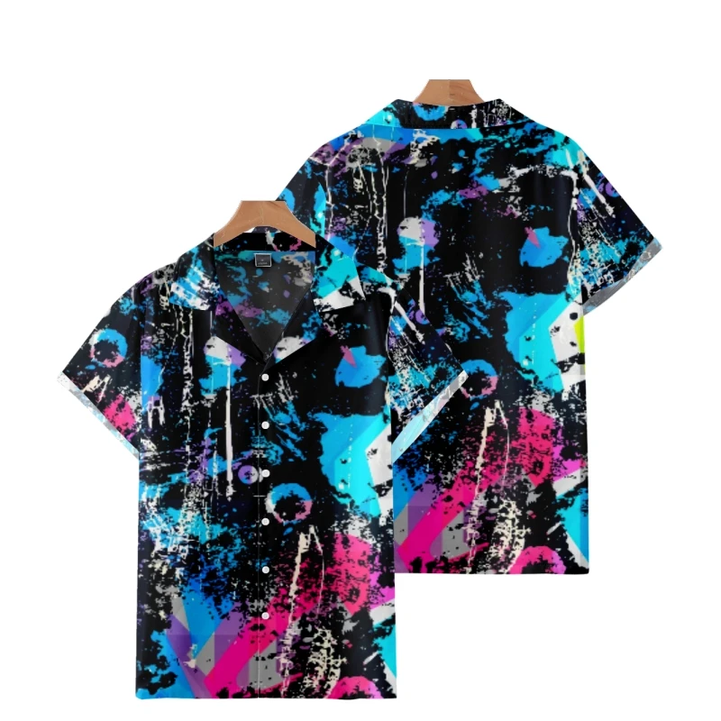 

Men's Fashion Cuban Collar Hawaiian Y2K Hombre Shirt Graffiti Stripes 3D Print Cozy Casual Short Sleeve Beach Oversized Clothes