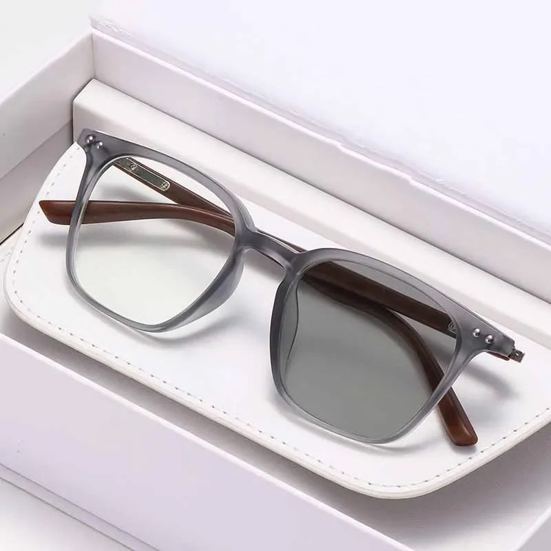 Neue Mode Photochrome Myopie Gläser Retro Quadratischen Großen Rahmen Anti-blau Licht Brille Männer und Frauen Lesebrille – Detail 2