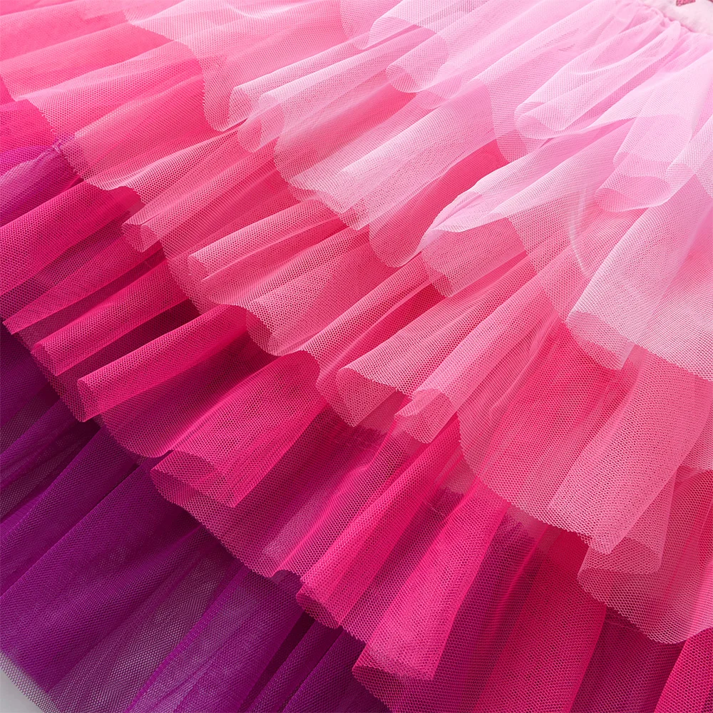 Vikita Mädchen Tutu Kleid Kinder Licorne Cartoon Print Kleid Mädchen rosa Prinzessin Vestidos Kinder geschichteten Kuchen Tüll Mesh Party Kostüme