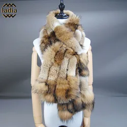 2023 Winter Women New  Luxury Female Neck Warmer Scarves High End Real Rex Rabbit Fur Scarf Genuine Silver Fox Fur Knitted Scarf