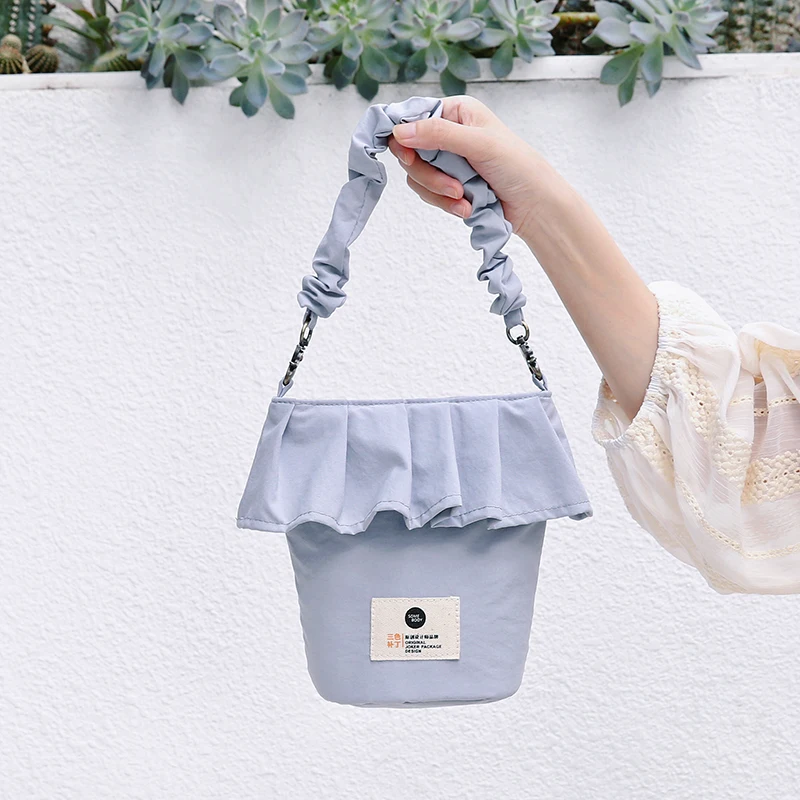 Cute Shoulder Cartoon Flower  Bag  Small Cotton Handbag Totes Ladies Casual Vintage Pure Color Purse Cloth Bucket Pouch For Girl