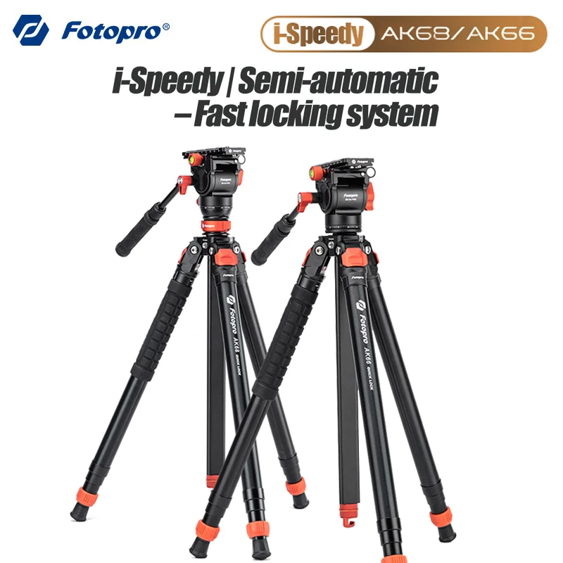 Treppiede per fotocamera Fotopro AK66 Quick Lock treppiede professionale per fotografia in lega di alluminio con testa fluida AK68