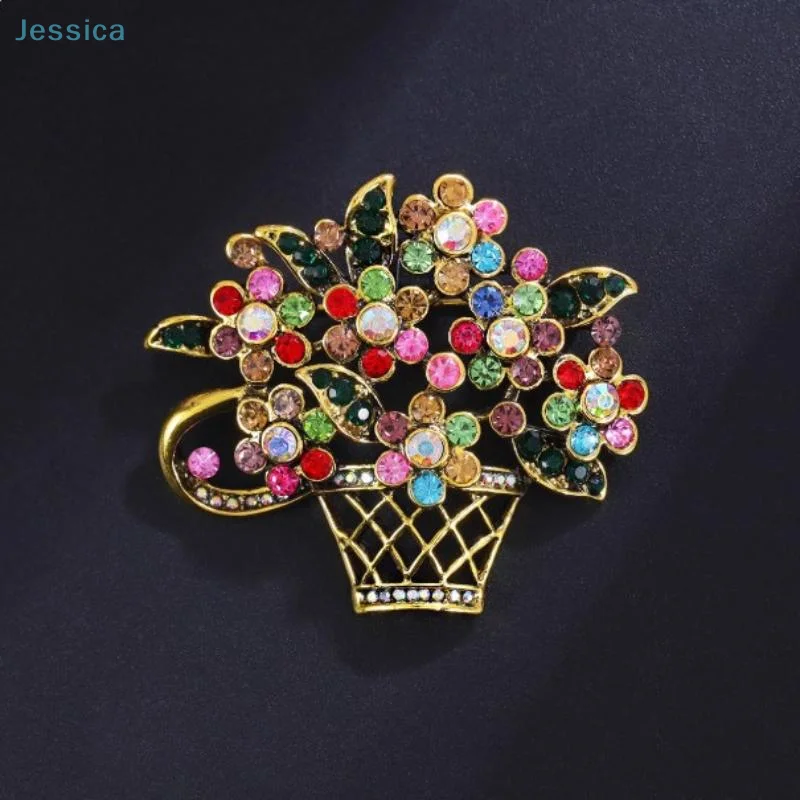 ♥ حجر الراين سلة للزهور دبابيس المرأة البدلة العصرية اكسسوارات الصدر زهرة بروش المجوهرات