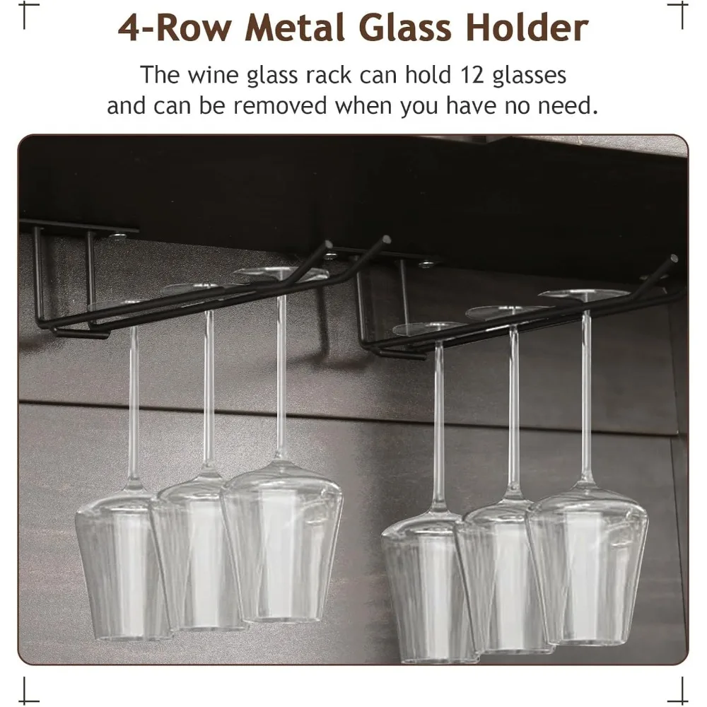 Mobile da bar con 4 ganci per tazze, wine bar da 72 pollici con gabbia e 2 ante scorrevoli da fienile, caffè alto