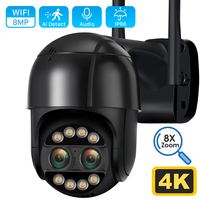 8MP 4K 2.8mm +12mm Dual Lens 8X Hybrid Zoom PTZ IP Camera WiFi Human Detection 4MP Audio P2P Security Video Surveillance Camera