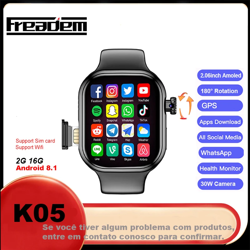 2024 Amoled Screen 4G Network Smart Watch  Men Women SIM Card GPS WIFI Camera APPS Download Android System 16G Smart Watch