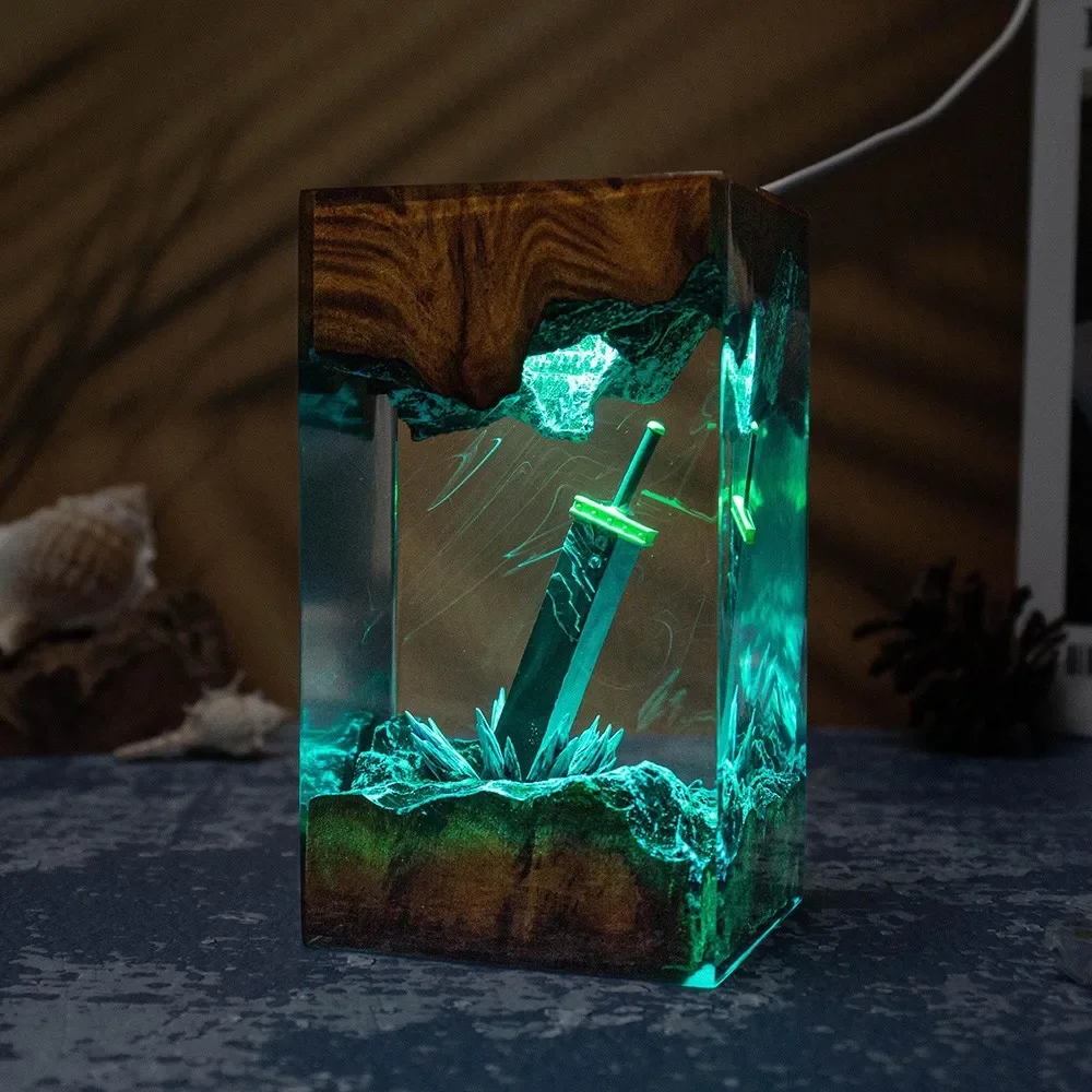 Lámpara de resina con temática de Sword of Destruction, serie mágica, diseño epoxi, amantes del juego, regalo creativo de Navidad