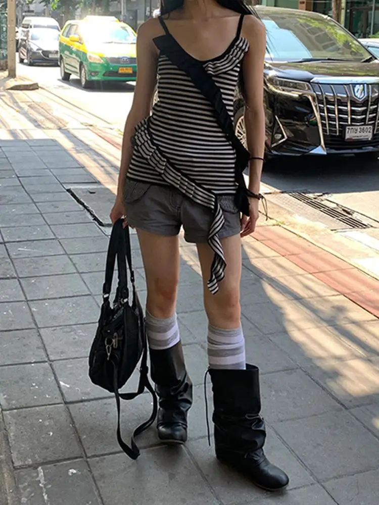 Deeptown Y2k Vintage Cargo Shorts Women High Waist Pockets American Style Short Pants Baggy 2000s Aesthetic Gyaru Streetwear