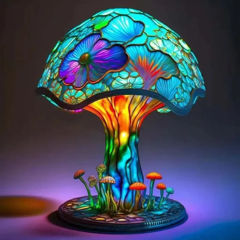 Colorful LED Mushroom Desk Lamp Luminous Home Decoration Ornament European Countryside Style Desktop Ornament Bedside Nightligh