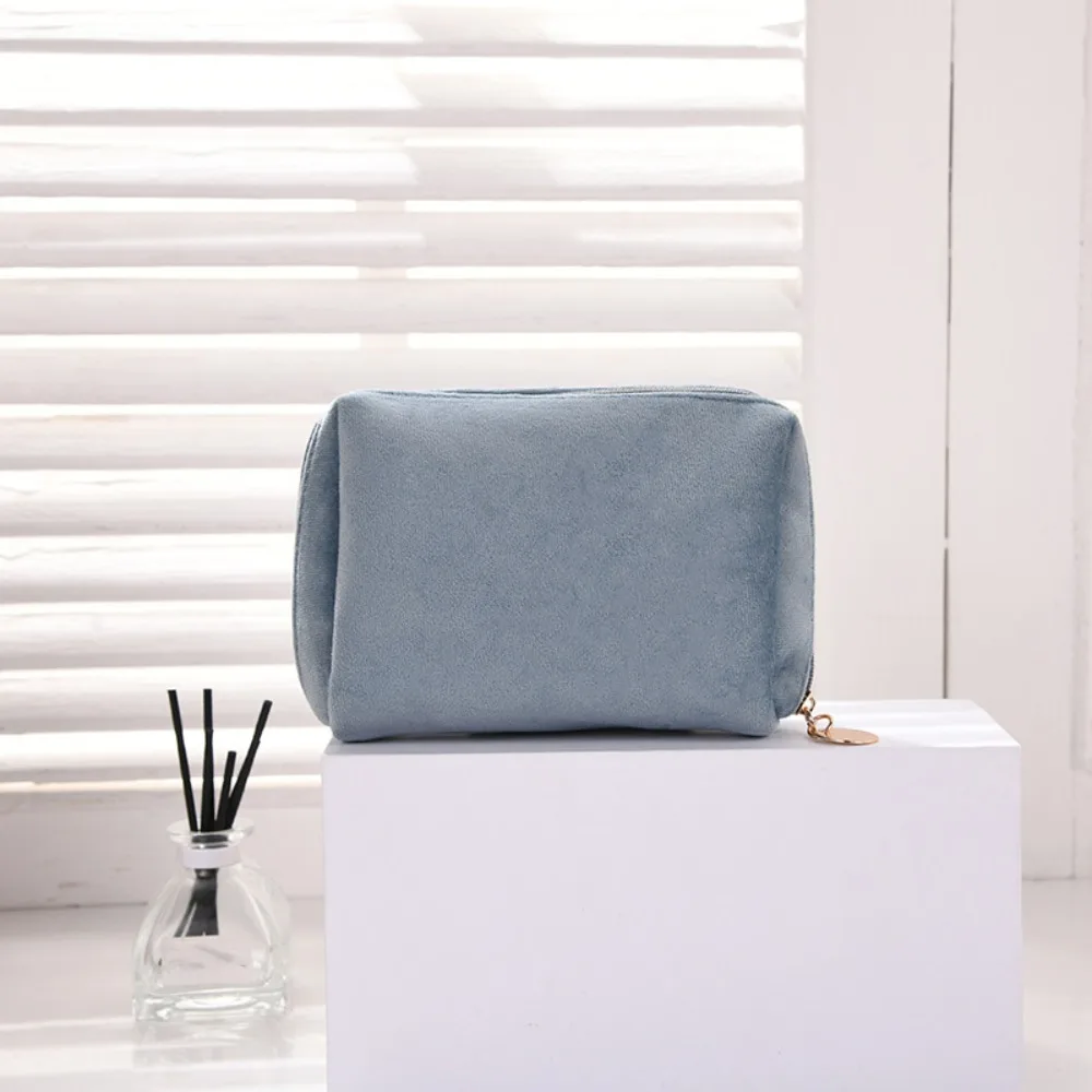 Women Zipper Velvet Makeup Bags Storage Bags Cosmetic Bag Solid Color